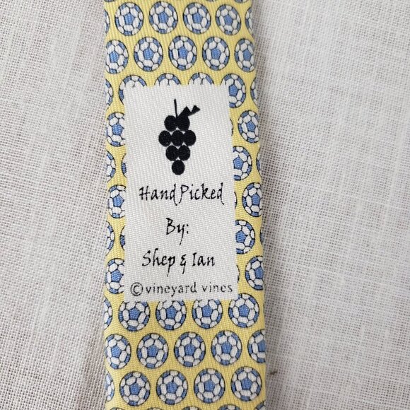 Vineyard Vines Silk Tie Soccer Ball Yellow Blue Preppy Boys USA Made - Picture 7 of 7